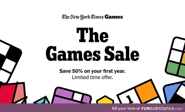The Games Sale. 50% off. Join the fun — play Wordle, Spelling Bee, The Crossword,