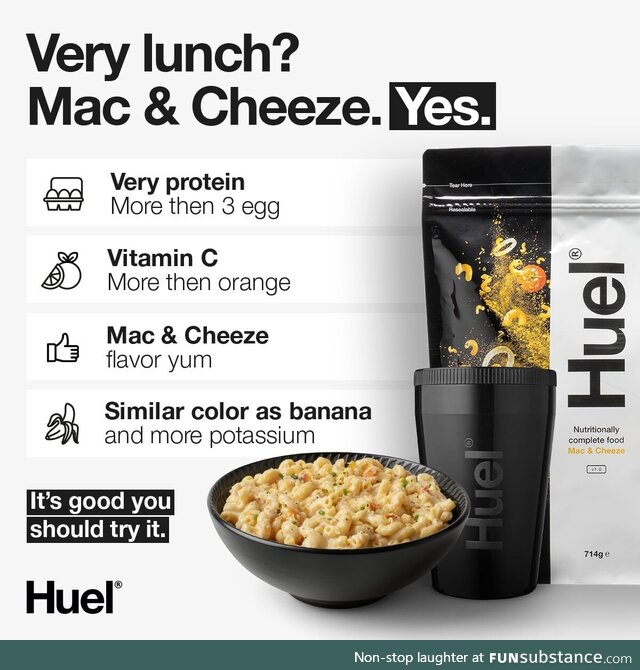 Had ChatGPT write an ad for high-protein, plant-based Huel meals in  speak, this is