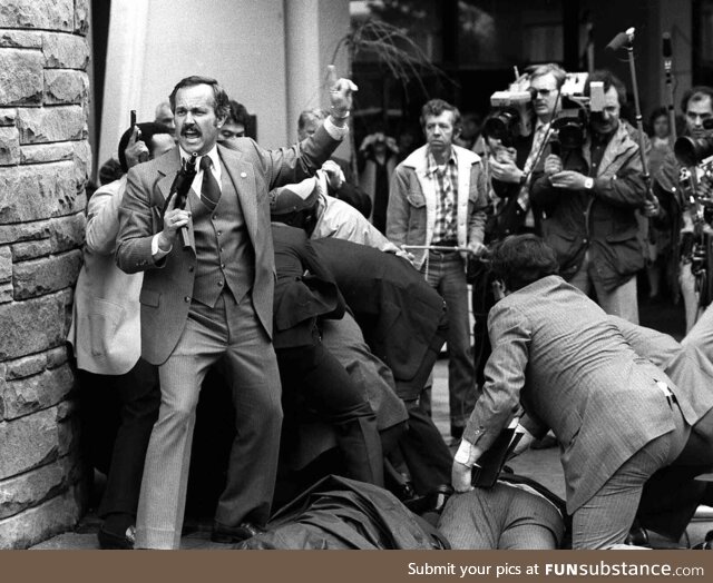 The chaotic scene after the attempted assassination of President Reagan, 1981