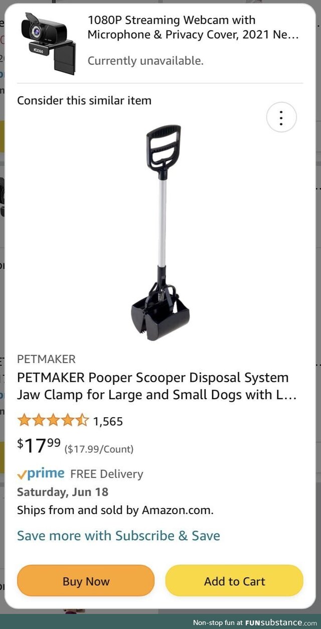 Why yes, a pooper scooper IS similar to a webcam! Thanks Amazon!