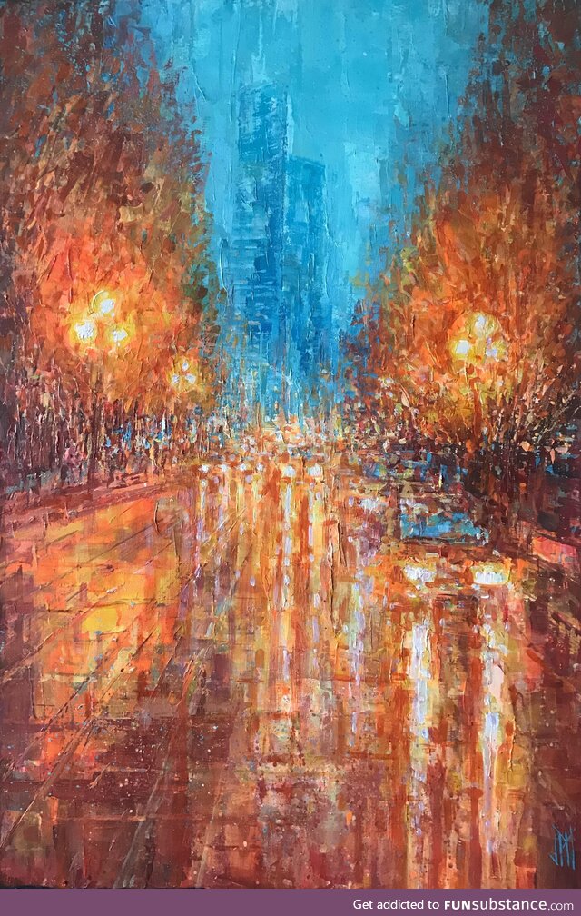 Contrasted blue and orange cityscape I painted