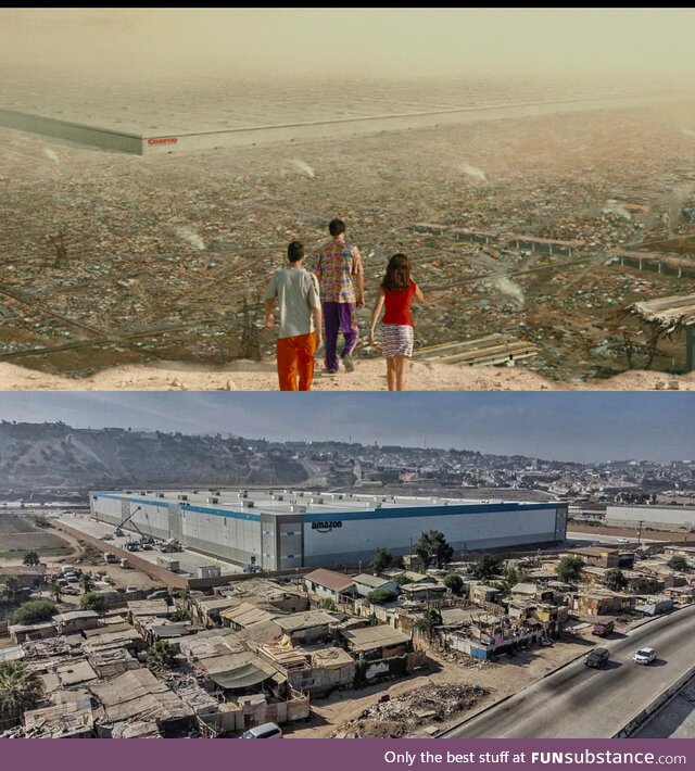 Costco warehouse in the movie Idiocracy (2006) vs Amazon warehouse in slums of Tijuana