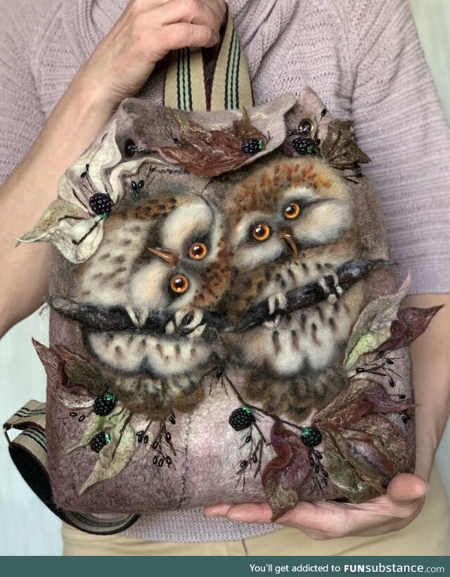 Felted backpack with owls by me