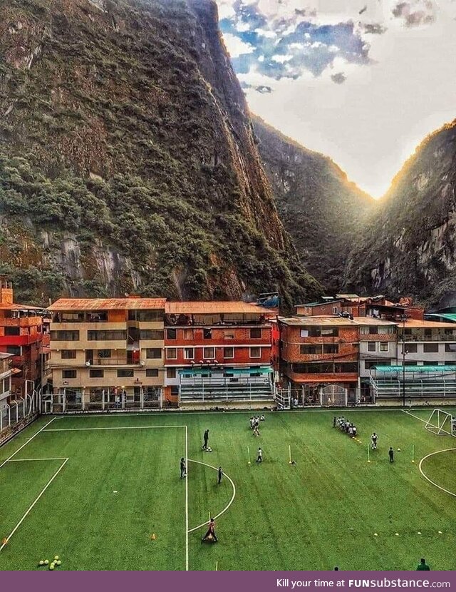 Football field in Aguas Calientes, Cuzco, Peru