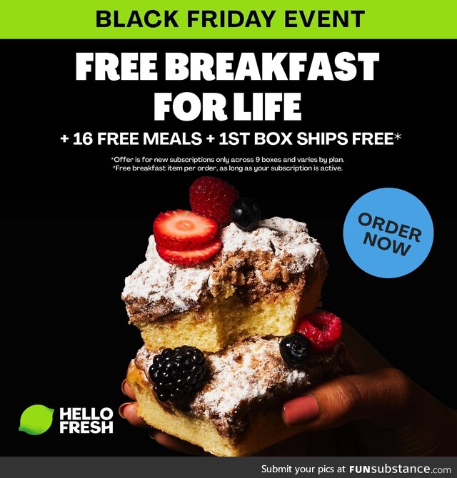 Breakfast is on us...Like forever! Get 16 free meals as well as breakfast for life when