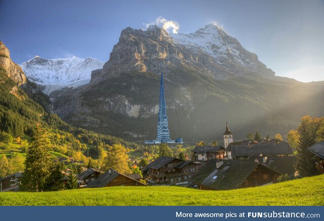 The huge scale of the Eiger in Grindelwald compared to the tallest building on earth