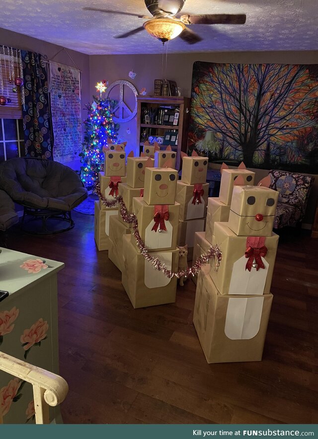 My son just wanted gift cards for Christmas. This is how we wrapped them. Santa’s