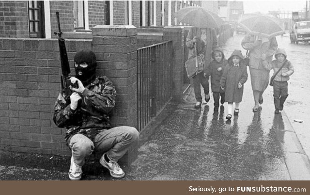 IRA volunteer on patrol in Belfast, Ireland 1987