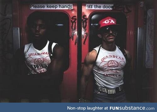 Guardian Angels riding the subway in the 80s. NYC