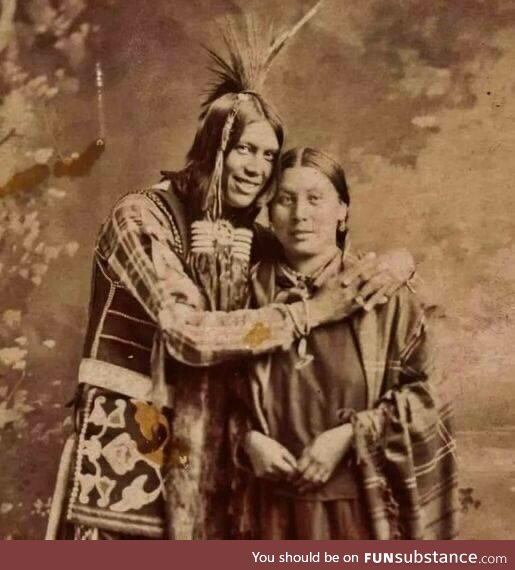 Monsheeda (Dust Maker) and his wife Mehuga (Standing Buffalo) of the Ponca Tribe, ca 1900