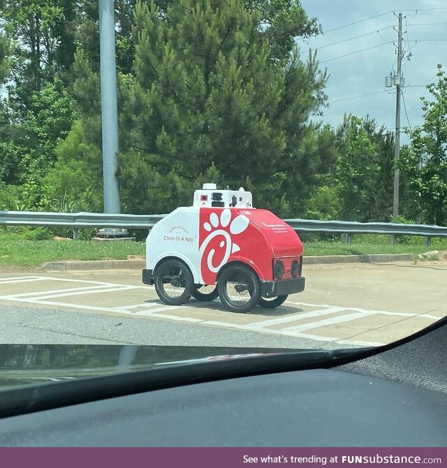 A Chick-fil-A delivery robot