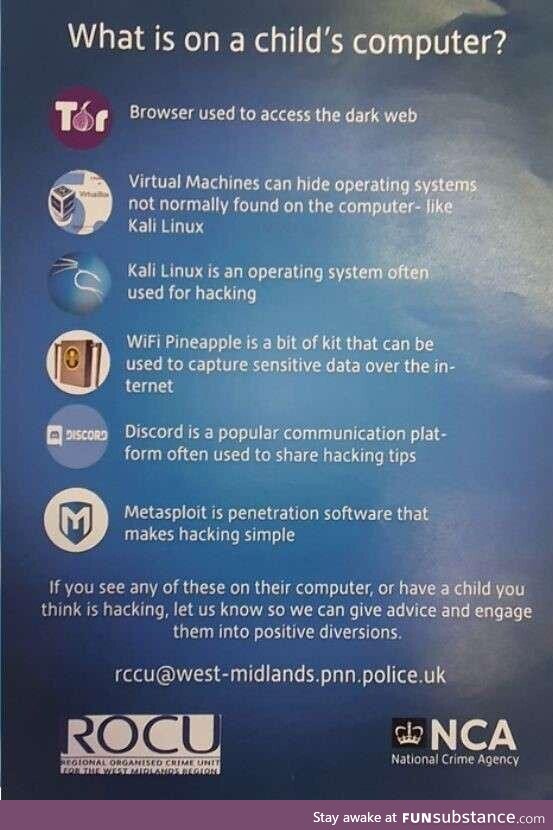 Poster warning parents not to use these softwares