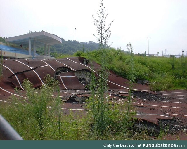 Unused and deformed track after an earth quake [OC]