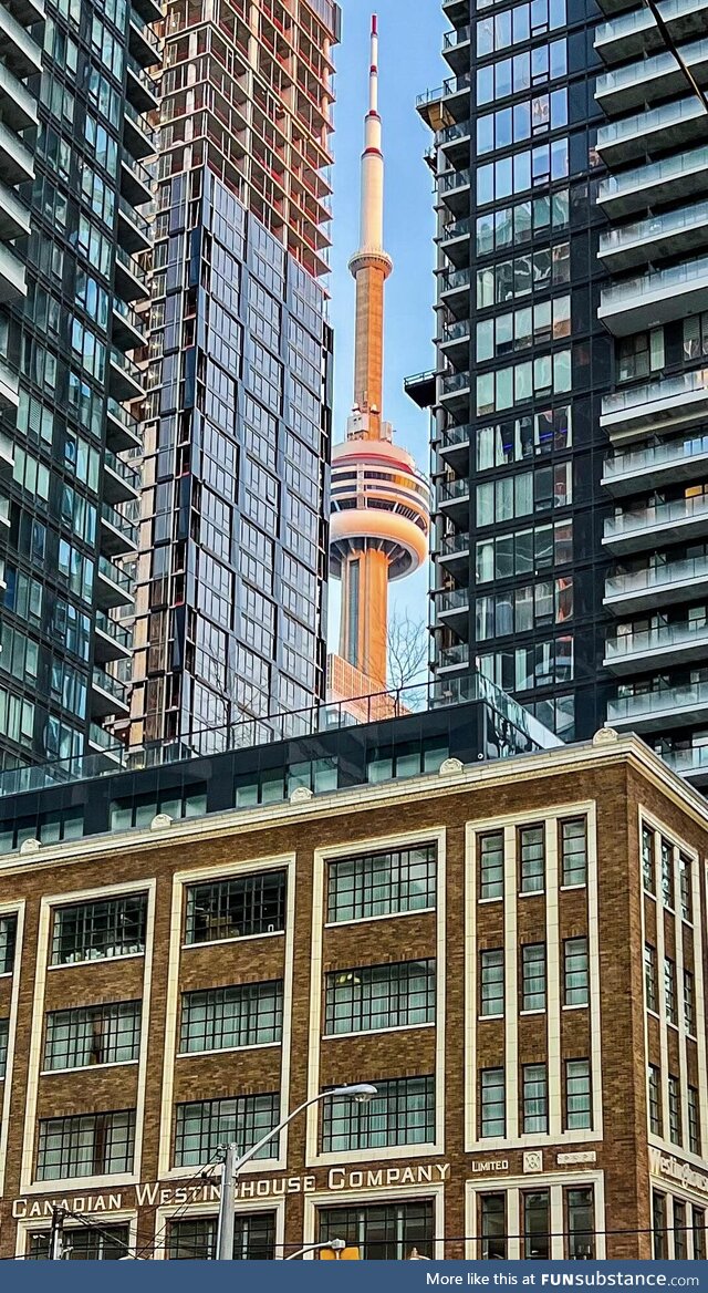 CN tower between two buildings