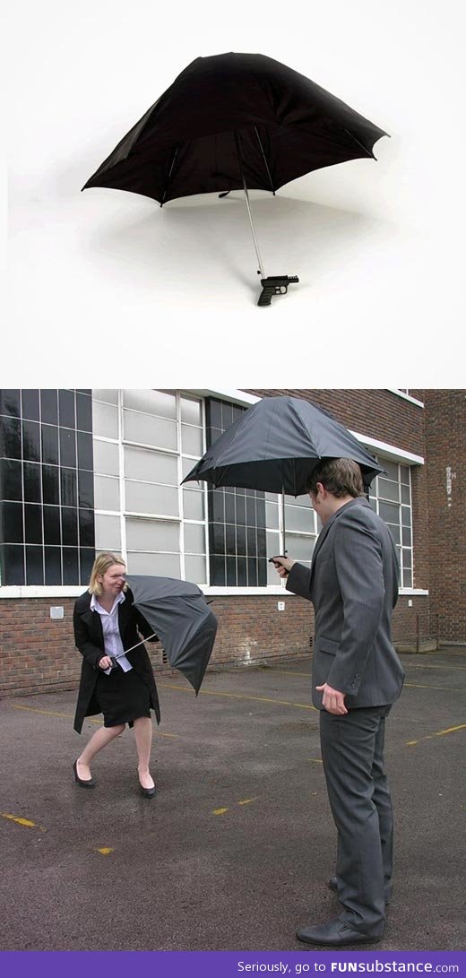 The perfect umbrella that catches rainfall to squirt people with