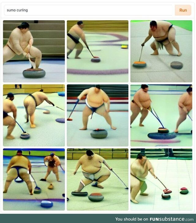 The DALL·E mini AI's attempt to show us what Sumo curling would look like