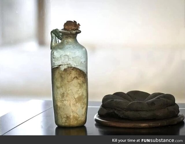 World’s oldest bottle of olive oil. Dating back to 79 A.D. And found in Herculaneum,