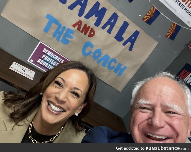 Selfie of Kamala Harris and Tim Walz together