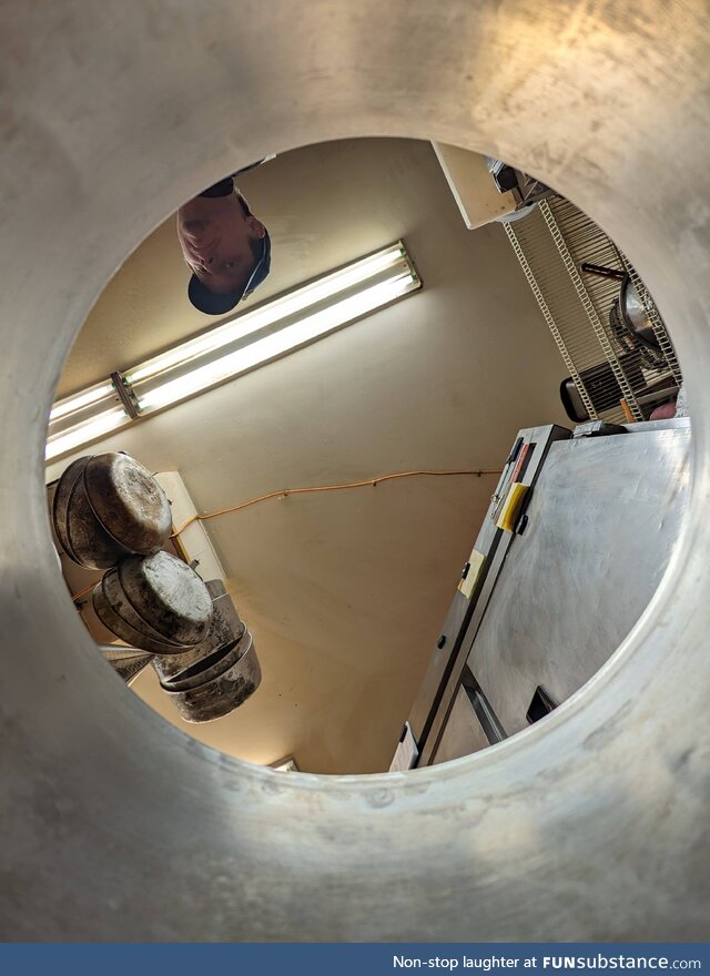 Looking up through a pot in the kitchen