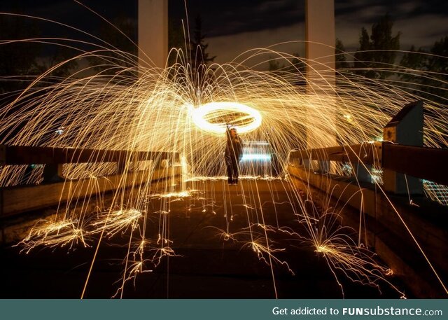 (OC) girlfriend spinning steel wool on a pedestrian bridge