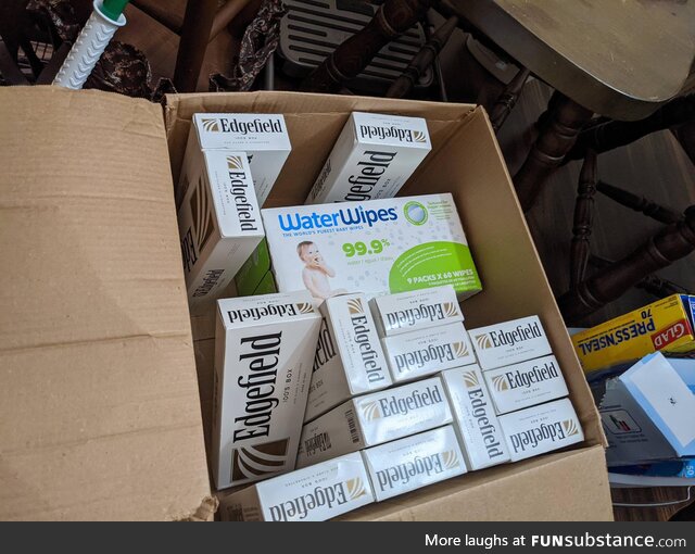 Ordered a box of baby wipes and got 14 cartons of cigs as packing material