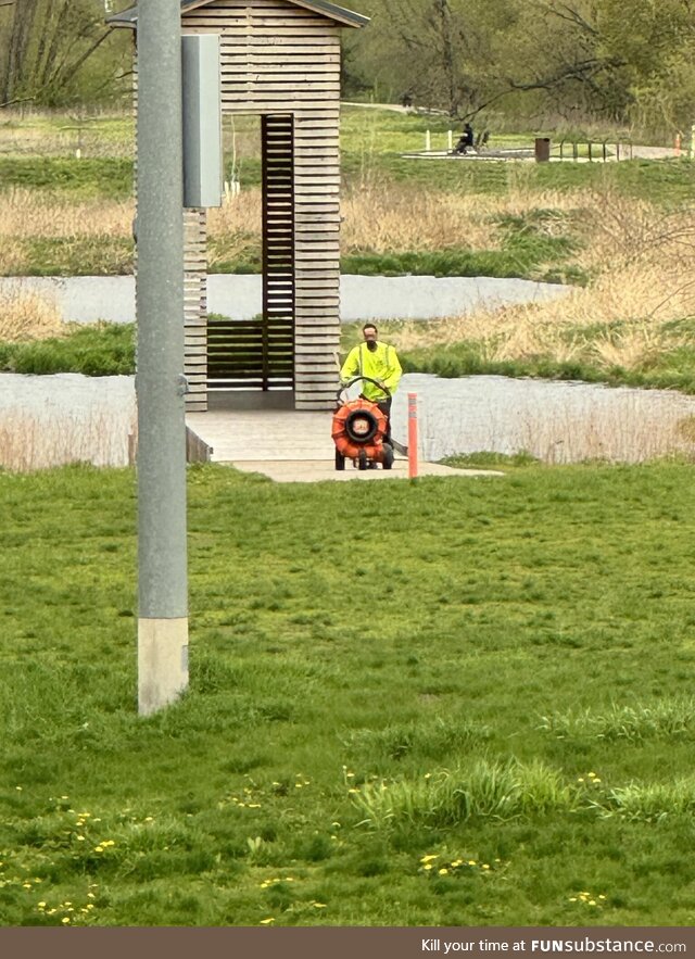 There are some workers in the park… and all I can see is Kenny from South Park. You