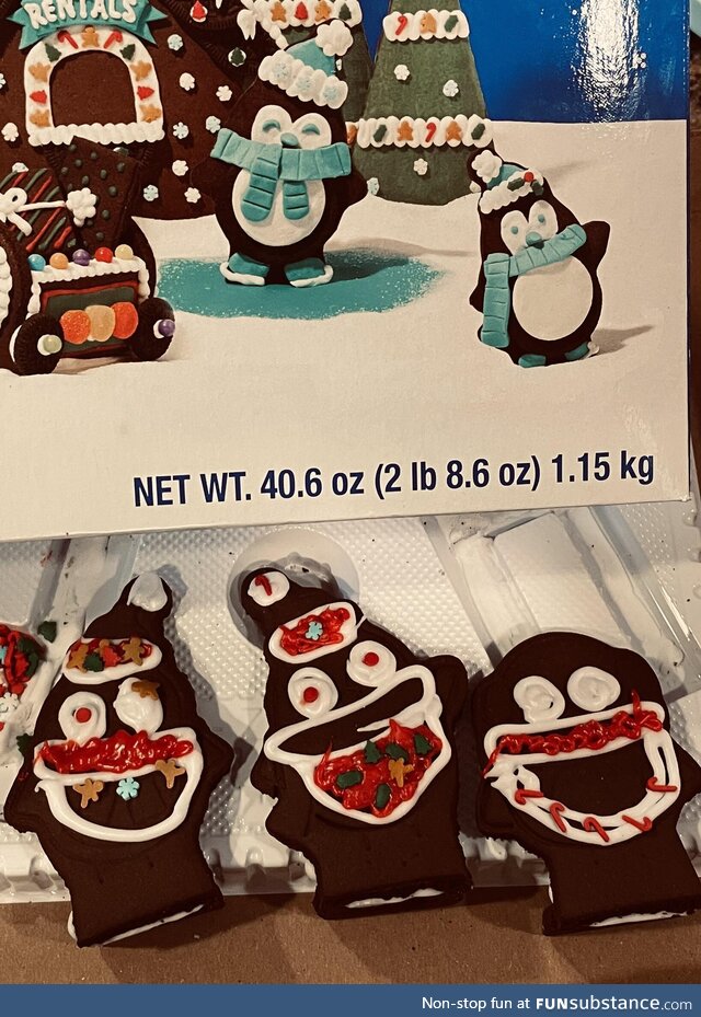 My wife decided to make the gingerbread penguins into nightmare fuel