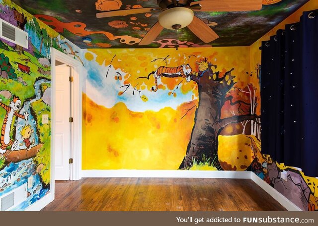 My friend just finished this Calvin and Hobbes mural