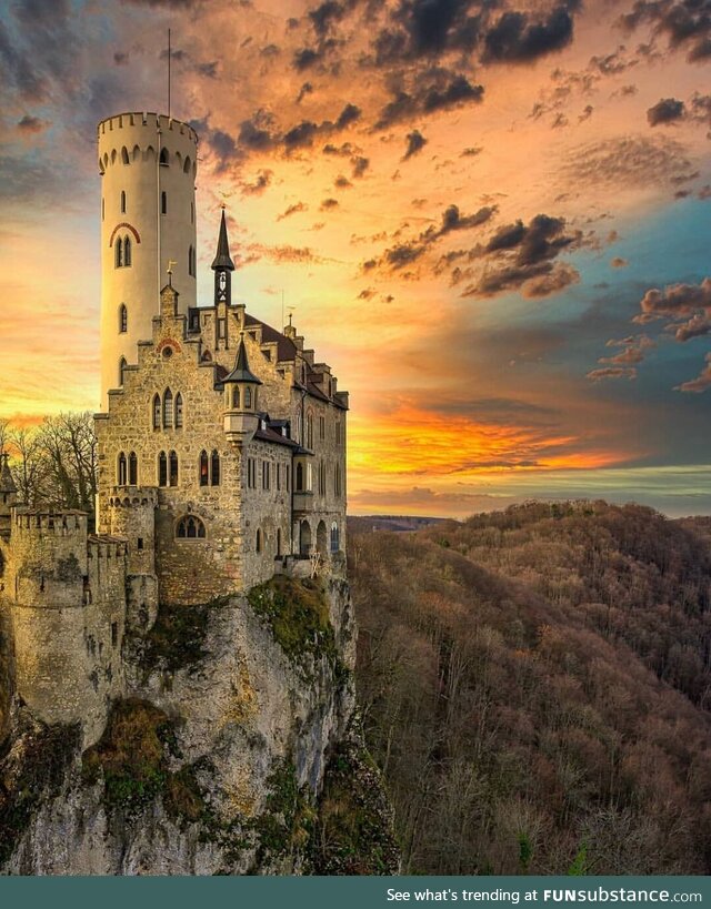 Schloss Lichtenstein, a Gothic Revival castle located in the Swabian Jura of southern