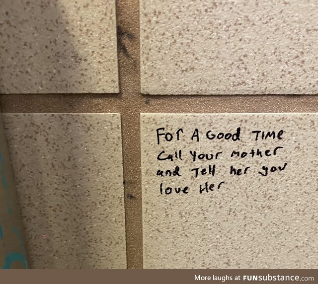 Found in a rest area bathroom stall along I-5. More uplifting than your average bathroom