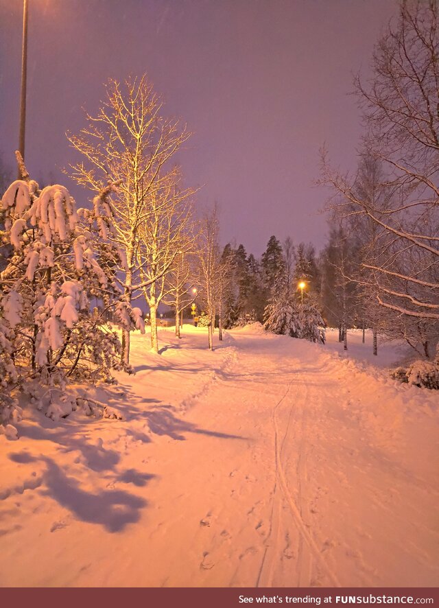 Winter evening in Espoo, Finland [OC]