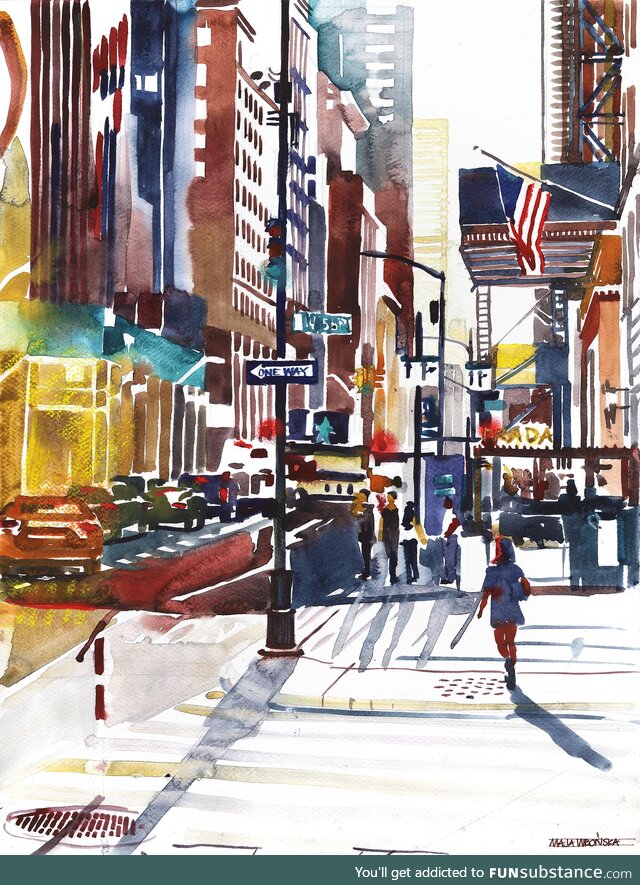 I painted New York area next to the Prada shop a with watercolors on 42x56cm paper