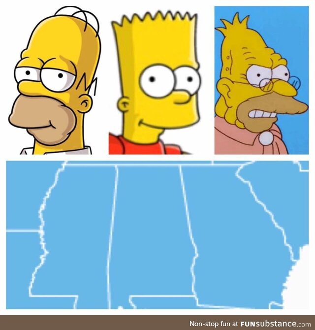 Mississippi, Alabama and Georgia look like Homer, Bart and Grandpa Simpson