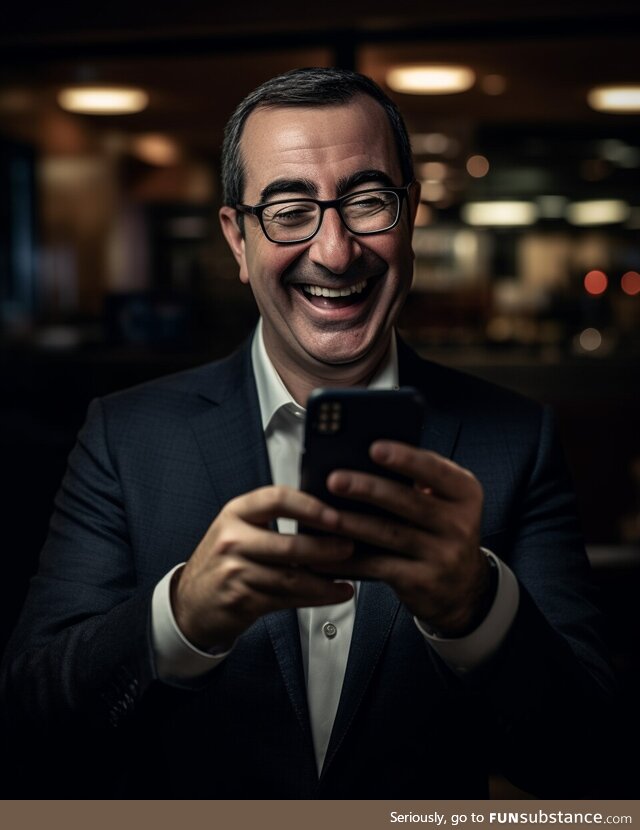 John Oliver using Apollo to browse  to look at all the sexy pics of himself