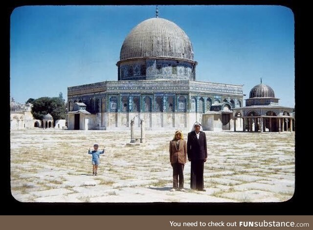 The dome of the rock without its famous golden roof (circa 1952)