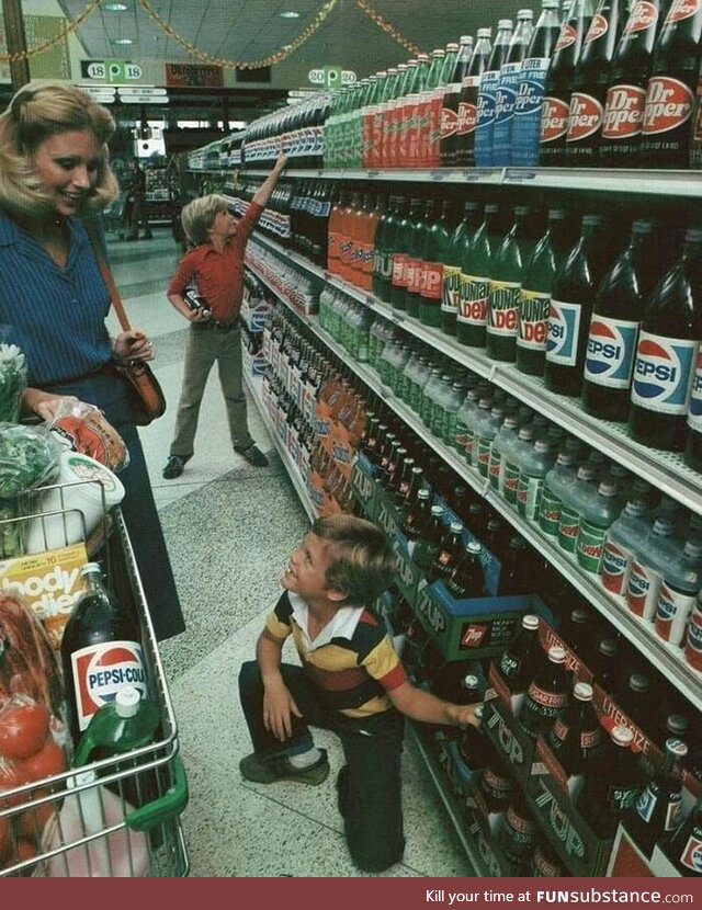 1980, when every soft drink bottle on the shelf was still glass