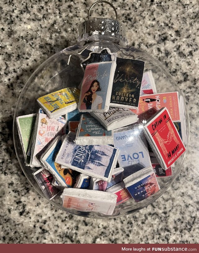 My S.O. Made an ornament with mini versions of all the books she has read this year