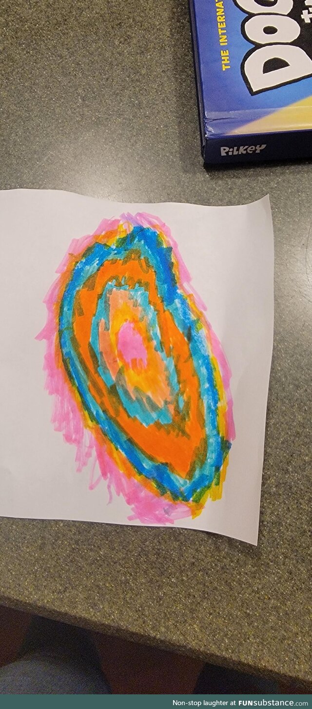 My 4 year old daughter drew this and I called her "my very own Gerogia O'Keefe". My