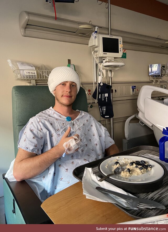 Was just able to stand up and eat for the first time after brain surgery yesterday