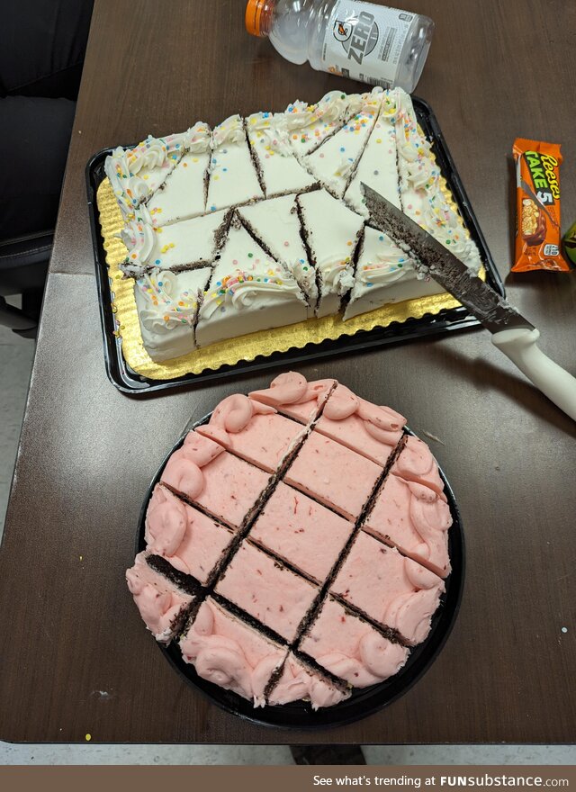 My coworker was asked to cut the cake today at work