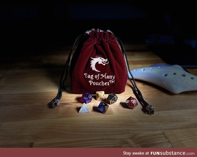 [OC] picture I took today of my first dice bag for DnD