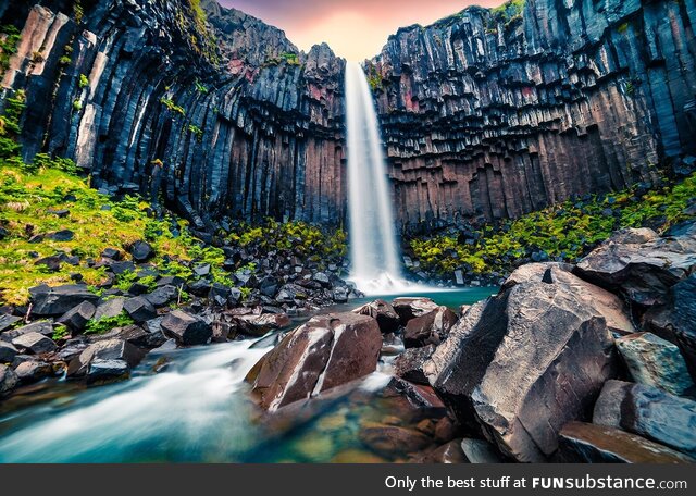 Beautiful waterfall in vatnajokull national park, iceland