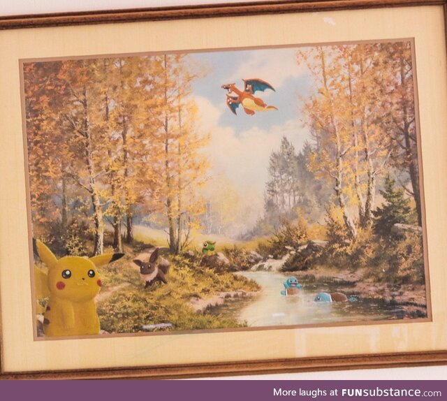 I painted some of my favorite Pokémon over an old thrifted painting