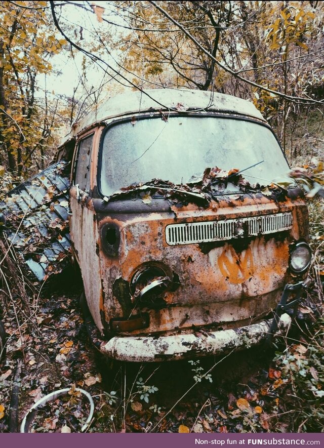 A pic of an abandoned Volkswagen in the woods in north Carolina