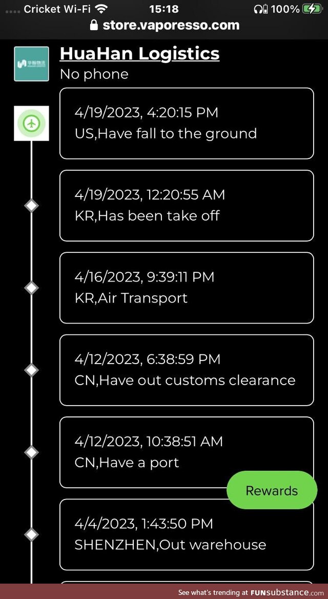 Tracking update I received from a package coming from China. Good thing it isn’t