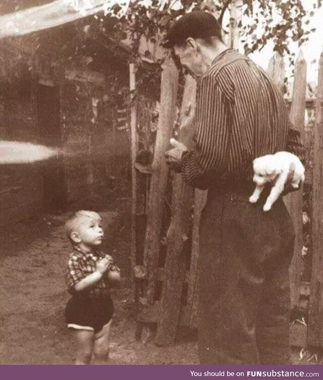 Image from 1929, young boy awaits his birthday gift from his father