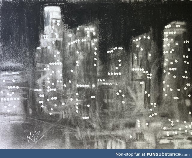 A charcoal drawing I made of Downtown Los Angeles in California