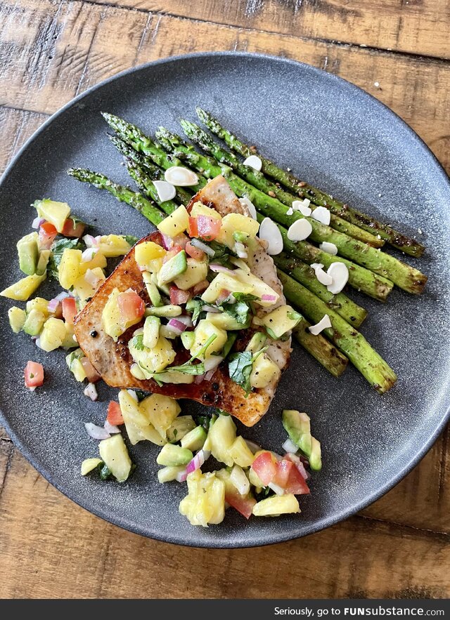 Swordfish steak w pineapple salsa