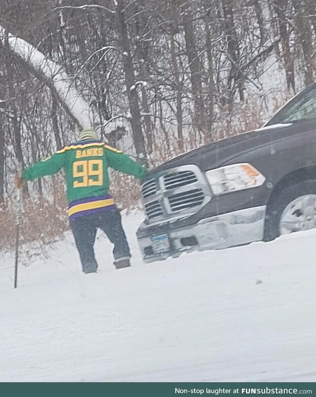 Passed a guy outside of Minneapolis on the freeway today. He spun out. This is him,