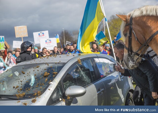 (OC) Today a pro-russian motorcade met a ukrainian counter protest